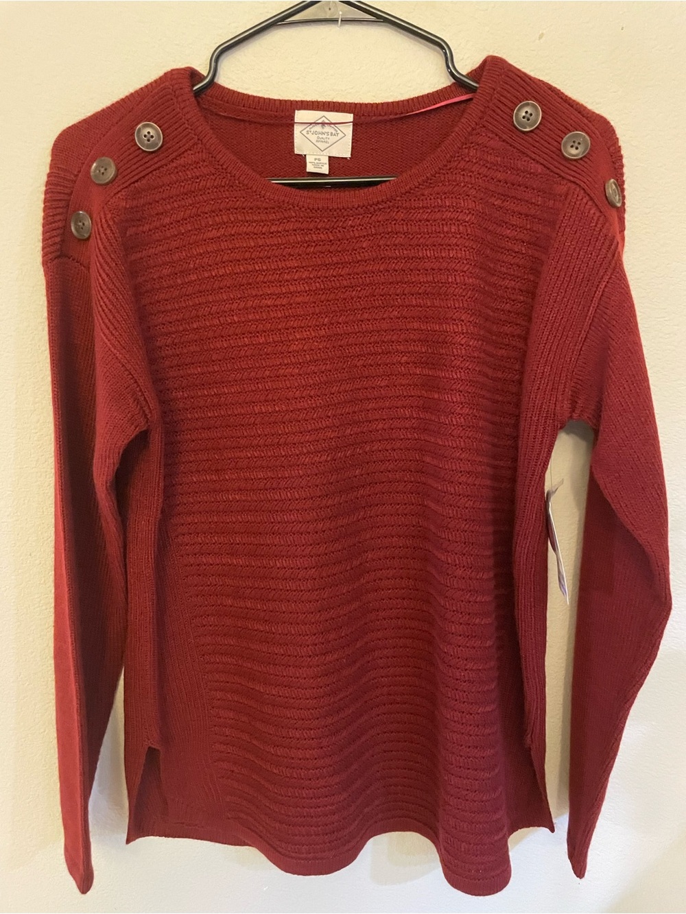 St. John's Bay Red Button-Shoulder Crew Sweater